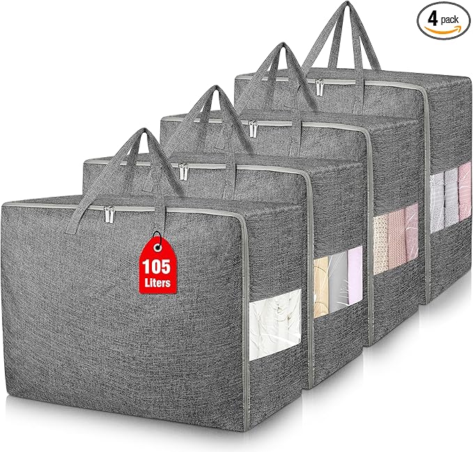 4Pack 105L Extra Large Storage Bags, Folding Comforter Blanket Storage Bags by Besslly