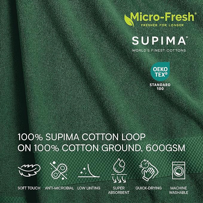 Lacoste Heritage 100% Supima Cotton Bath Towel, Croc Green, Premium Super Soft - Image 3
