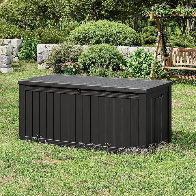 Outdoor Storage Box, Resin Deck Boxes Indoor and outdoor, Waterproof Storage Box Lockable Lid (Black, 120 Gallon) - Image 7