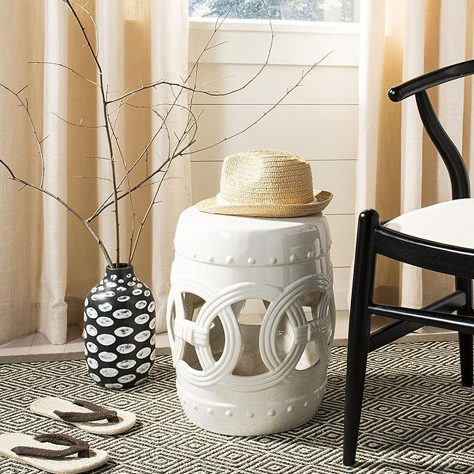SAFAVIEH Home Collection Double Coin Antique White Ceramic Indoor/ Outdoor Decorative Garden Stool (Fully Assembled) - Image 2