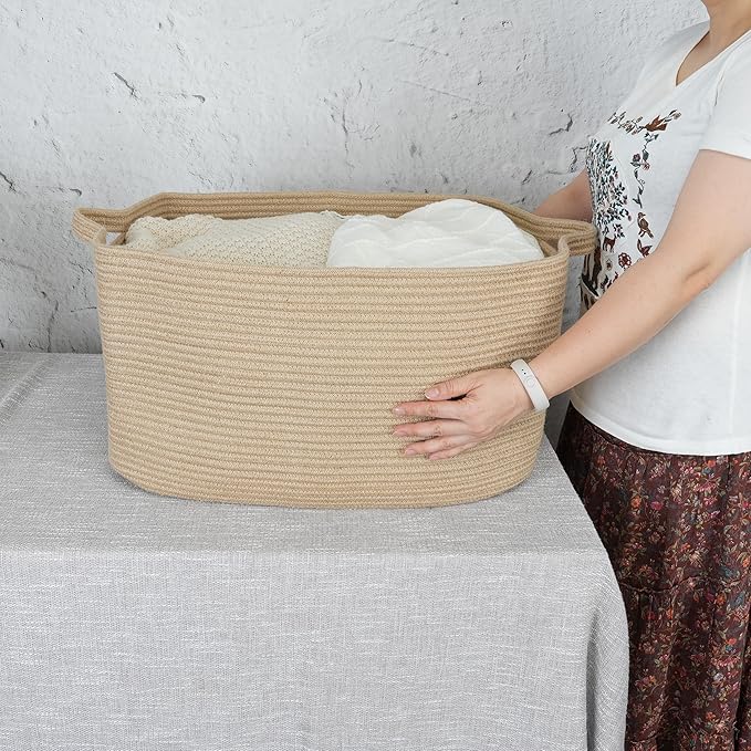 Large Rectangle Blankets Basket Living Room 22"x17"x12" Woven Jute Rope Storage - Image 3