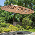 PHI VILLA 13ft Patio Umbrella with Solar-Powered 120 PCS LED Color-Changing Lights, Triple-Head Large Rectangle Umbrella Outdoor Patio for Table with Crank Lift,Beige(No Base) by PHIVILLAThepioneerofcomfortablehouseholdsupplies