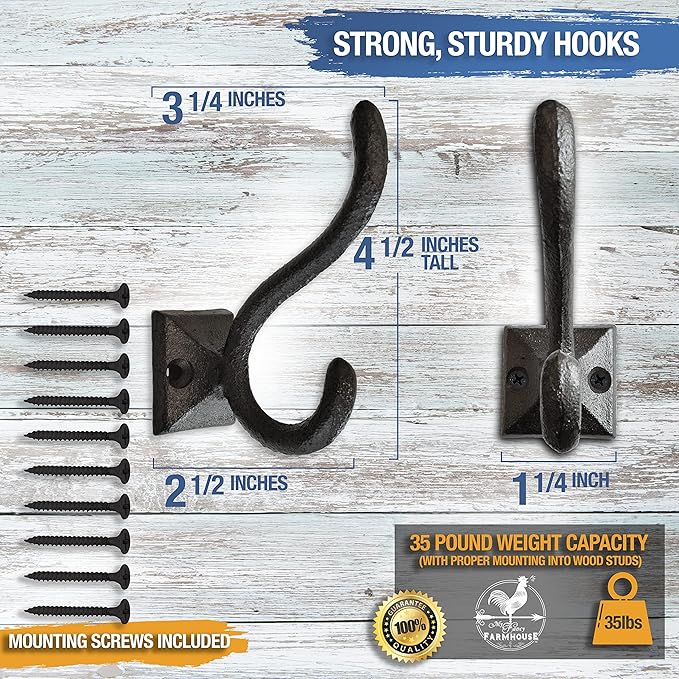 Rustic Wall Hooks for Hanging Cast Iron Black Coat Hooks Wall Mounted - Image 3