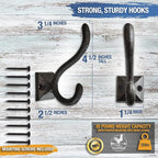 Rustic Wall Hooks for Hanging Cast Iron Black Coat Hooks Wall Mounted - Image 3