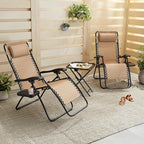 Amazon Basics Outdoor Textilene Adjustable Zero Gravity Folding Reclining Lounge Chair Set with Cup Holder, Side Table, Headrest, Weather-Resistant, 35 x 26 x 43 inches, Beige, 2-Pack - Image 2
