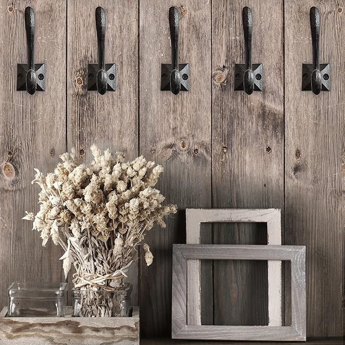 Rustic Wall Hooks for Hanging Cast Iron Black Coat Hooks Wall Mounted - Image 5